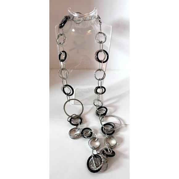 Chico's Textured Black & Silver Circle Signed 21" Link Necklace - Picture 10 of 10